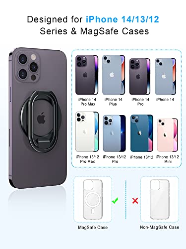 【2023 Upgraded】 Mag Safe Phone Ring Holder, Superone Adjustable Magnetic Kickstand & Removable Phone Grip Compatible With Wireless Charging Only For Iphone 14 & 13 & 12 Series - Black #TOP1