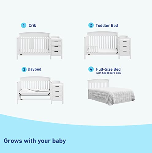 Graco Benton 5-in-1 Convertible Crib and Changer (White) – Crib and Changing -Table Combo, Includes Water-Resistant Changing Pad, 3 Drawers, Converts to Toddler Bed, Daybed and Full-Size Bed