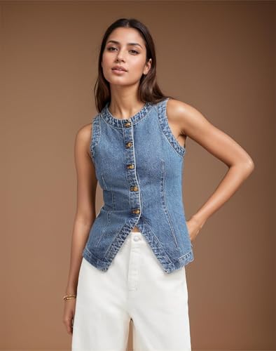 Denim Vest for Women V Neck Button Down Y2k Sleeveless Crop Corset Jean Streetwear Casual Tank Tops2