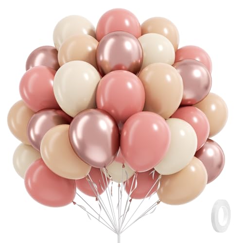 Image of 12inch Dusty Pink Balloons with Nude Ivory White Rose Gold Balloons | Boho, Baby Shower, Birthday, Wedding, Bridal Shower Party Decorations