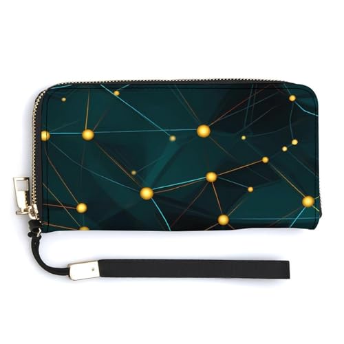 Colorful Geometric Shapes Angles Pattern Leather Wallet Fashion Bifold Purse Long Pouch with Wrist Strap for Men Women