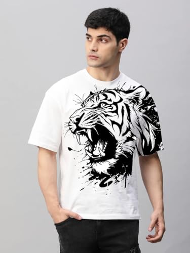 Image of spab Tiger Print Stylish Men's T-Shirt - Trendy Graphic Tee for Men | Casual Wear | Soft Cotton, Breathable, Comfortable Fit, Modern Design | Cool Black Printed Graphic T-Shirt for Men - Size XXL