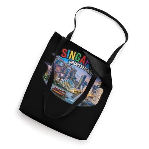 Bolso tote de recuerdo de viaje a Singapur con diseños de lugares emblemáticos de la ciudad miniatura 2