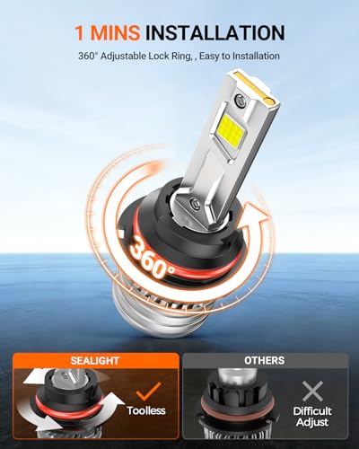 Image of SEALIGHT H13 Bulbs, 90,000LM 14X Brightness, 9008 H13 6500K Cool White LED Bulbs, IP68 Waterproof 70000Hrs Lifespan, No Flickering, 1Mins Installation, 2 Pack