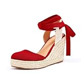 Women's Espadrille Wedge Sandals Closed Toe Lace Up Platform Ankle Wrap Summer Casual Shoes