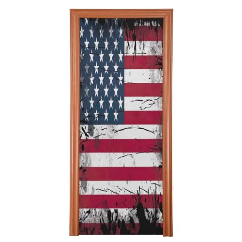 FLildon American Flag Door Cover Decoration, Party Accessory Porch Decor for Festive Ornament Room Door Covers 36 x 98 Inch