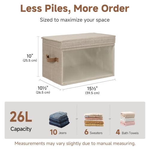 Image of StorageWorks Fabric Storage Bins with Lids, Large Closet Storage Bins | Flip-Top Lid, Clear Window, Handles, Collapsible, for Clothes Blankets Books, Closet Box, Brown and Beige, 2-Pack