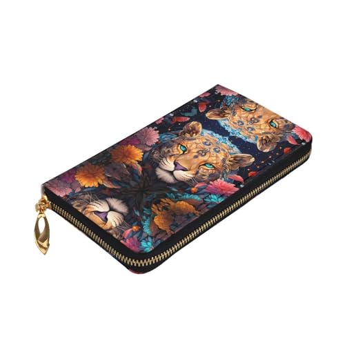 Stylish Colorful Leopard Picture Leather Wallet - Long Clutch for Women, RDurable Material, 12 Card Slots, Zipper Compartments3