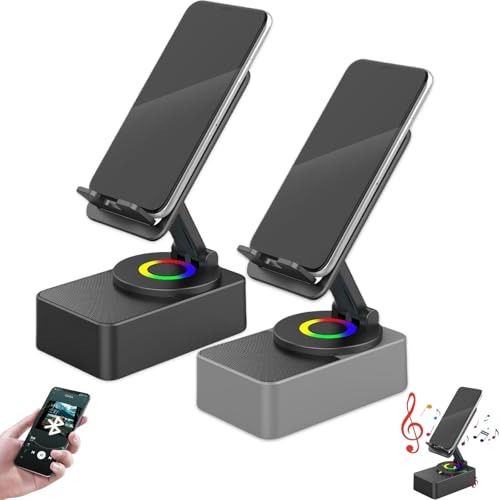Forthonward - Altavoz Bluetooth inalámbrico de inducción 5 en 1, altavoz de inducción hacia adelante, luz ambiental colorida, soporte para teléfono celular (negro + gris)