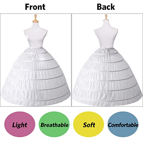 Women 6 Hoop Petticoat White A-line Floor-Length Crinoline Underskirt for Bridal Wedding Dress Ball Gown3
