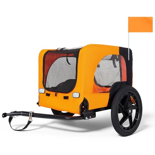 Heavy Duty Collapsible Pet Bike Trailer with All-Terrain Wheels & Universal Hitch(Black+Orange)