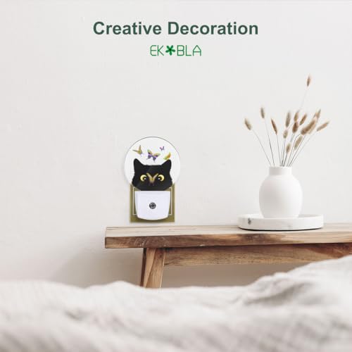 Image of EKOBLA Cat and Butterfly Night Light, Butterfly on Kitten Nose Cute Night Lights Plug Into Wall with Dusk to Dawn Sensor for Kids Room
