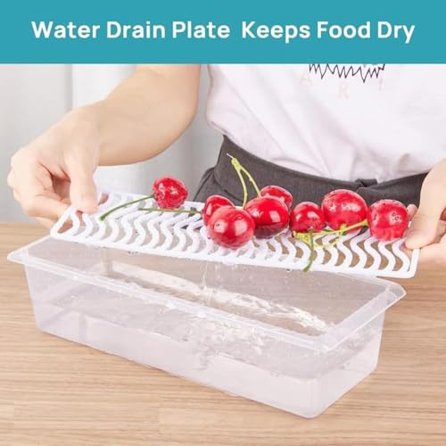 Image of VOLCANO 1500 ML Fridge Storage Containers (Pack of 6), Fridge Organiser Storage Boxes with Removable Drain Plate, Fridge Organizer, Fridge Storage Box Kitchen Containers Keep Fruits Vegetables Fresher
