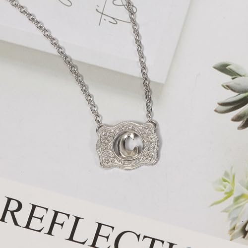 Belt Buckle Necklace Western Style Initial Letter Pendant Necklace, Decorative Belt Buckle Frame Design
