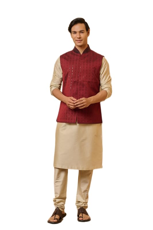 tasva Wine All Over Embroidered Bundi | Ethnic WEAR | Wine | XS-picture-13