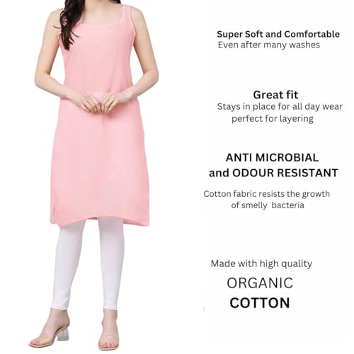 Image of Women Cotton Inner Slip | Soft Camisole for Kurti & Dress | Full Length Sleeveless Underslip | Comfortable Shimmies Tank Top Innerwear | Summer Undergarment Lined Slip (Peach)
