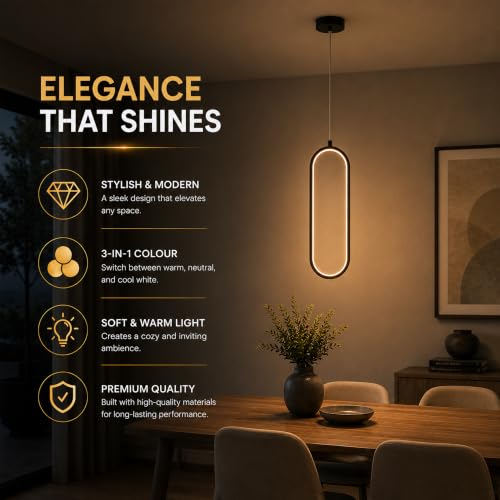 Image of Halonix Alpha Pendant Light for Ceiling | 3-in-1 Adjustable Color (Warm White, Natural White & Cool White) | Decorative Hanging Light | Chandelier | Fancy Ceiling Light for Living Room, Dining Area.