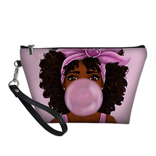Freewander Portable Cosmetic Bag Waterproof Makeup Bag Large Capacity PU Leather Travel Case Zipper Clutch Birthday Gift (African Girl 2)