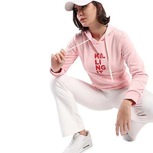 Image of PINACOLADA Women's Cotton Solid Printed Sweatshirt with Hoodie, Regular Fit for Casual Wear Full Sleeve Sweatshirt Crafted with Comfort Fit and High-Performance for Everyday Wear