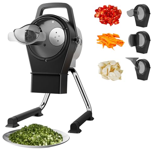TERUISI Electric Vegetable Chopper, 200W Commercial Vegetable Slicer, Scallion Cutter Food Processor With 3 Feed Ports, 1-5mm Adjustable Thickness, 6000RPM For Veggie Onion Garlic Ginger Chili Potato