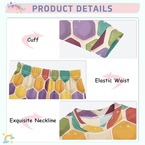Pajama Sets Long Sleeve Colorful Hexagon Tiles Pattern Design Soft Comfy Sleepwear 2 Piece PJS 3-8T4