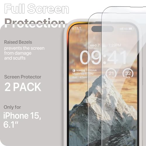 Image of GOODVISH Compatible with iPhone 15 Case, Silicone Upgraded [Enhanced Camera Protection] Phone Case with [2 Screen Protectors], Soft Anti-Scratch Microfiber Lining Inside, 6.1 inch, Rock Gray