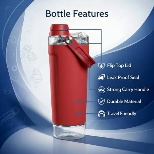 Image of Stainless Steel Protein Sports Shaker Bottle | Leakproof | Red Red | 600ml