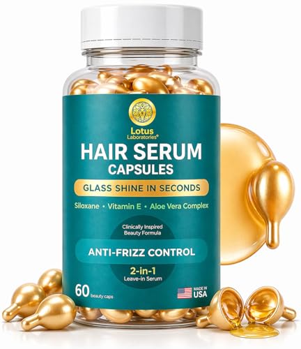 Anti-Frizz Hair Serum Capsules for Frizzy Hair Glass Hair in Seconds Leave-In Smoothing Oil for Smooth Shiny Hair Vitamin E & Aloe Vera 60 Capsules Made in USA