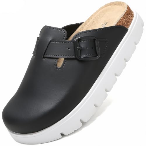 Image of Women's Suede Platform Clogs Chunky Mules Slip On