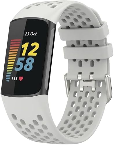 For Fitbit Charge 5 Solid Color Breathable Sports Silicone Watch Band(Starlight Color)