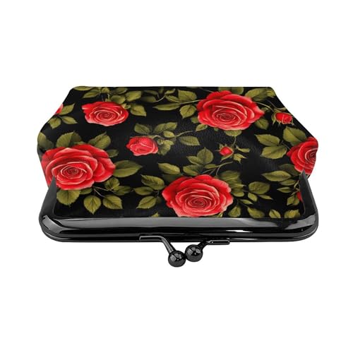 floral flowers black red roses (2) Coin Purse Kiss Lock Change Purse Vintage Trinkets Pouch Small Women Wallet Clutch Purse2