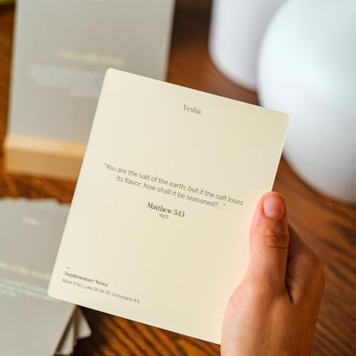 Image of Yesha 52 Daily Bible Verse Cards with Wooden Stand | Heavenly Declarations | Christian Affirmation Cards for Identity in Christ | Premium Scripture Cards for Women & Men | Devotional Gift Set