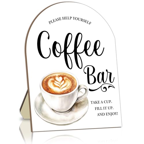 Coffee Bar Wooden Sign, Coffee Wooden Bar Sign For Coffee Shop Decoration Minimalist Decorative Accessories, Wedding Signs For Reception Ceremony Home Party Table Top Desk Decorations 8 * 10 Inch