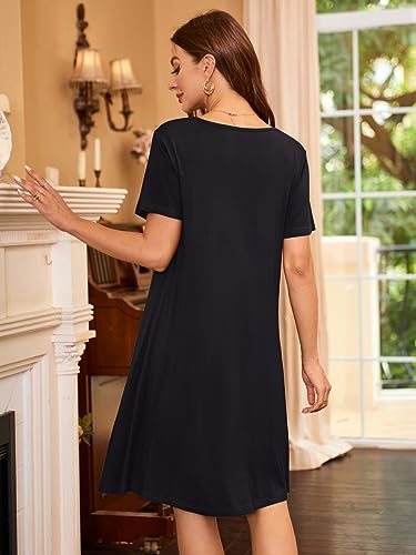 Image of Women's Summer Dresses 2026 Casual T Shirt Dress Short Sleeve Loose Flowy Sundress Swing Tunic Dress with Pockets Black