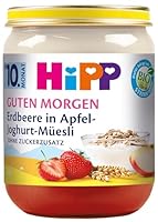 HiPP Bio Guten Morgen Erdbeere in Apfel-Joghurt-Müesli (6 x 160g), ab 10. Monat, ohne Zuckerzusatz, mit wertvollem Calcium, in bester Bio-Qualität