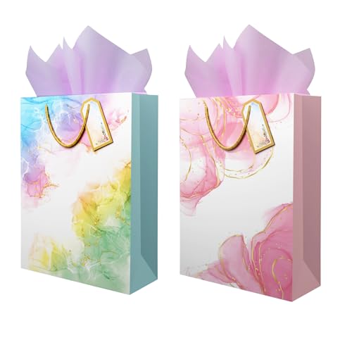 Image of Flora Paperbags Medium Paper Gift Bags with Tissue & Tags | Wedding Return Gift Bags, Birthday, Party Favor Bags (Pack of 5)
