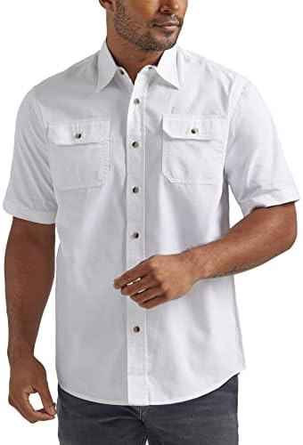 Wrangler Authentics mens Short Sleeve Classic Woven Button Down Shirt, Bright White, X-Large US