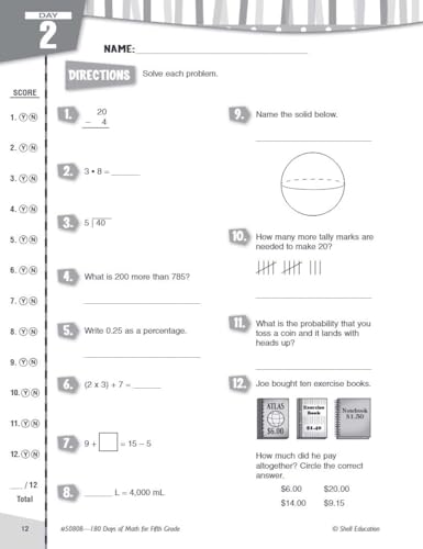 Shell Education SEP50808 180 Days: Mathematics For 5Th Grade Practice Workbook thumb #5