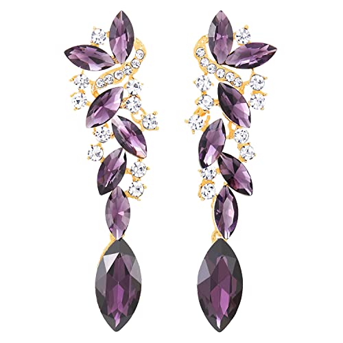 Violet Art Déco Mariage Noces Fête Strass Marquise Cluster Chandelier Lustre Or Statement Boucles d'oreilles