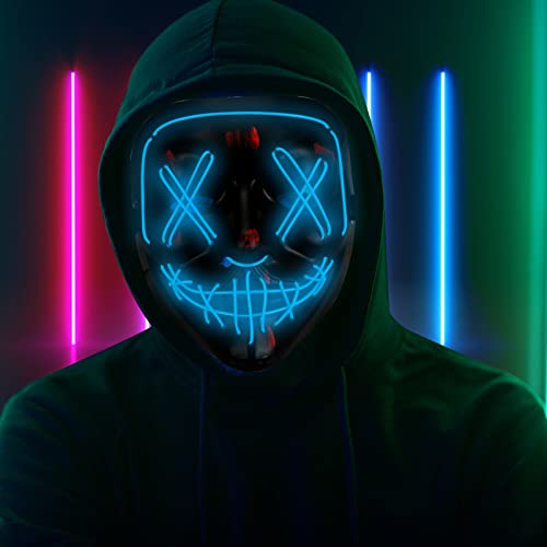 Halloween Maske, Huarsion Led Maske Halloween, LED Purge Maske, LED Grusel Maske, Horror Maske mit 3 Beleuchtungsmodi Halloween Purge Maske für Halloween Fasching Karneval Party Cosplay Kostüm Zubehör Cover