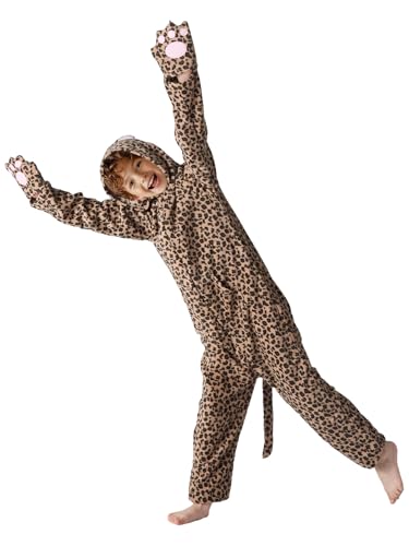 Cheetah Costume Kids - Unisex One Piece Costume Boys Halloween Costumes for Girls- Animal Onesie Kids Halloween Pajamas 4-10Y