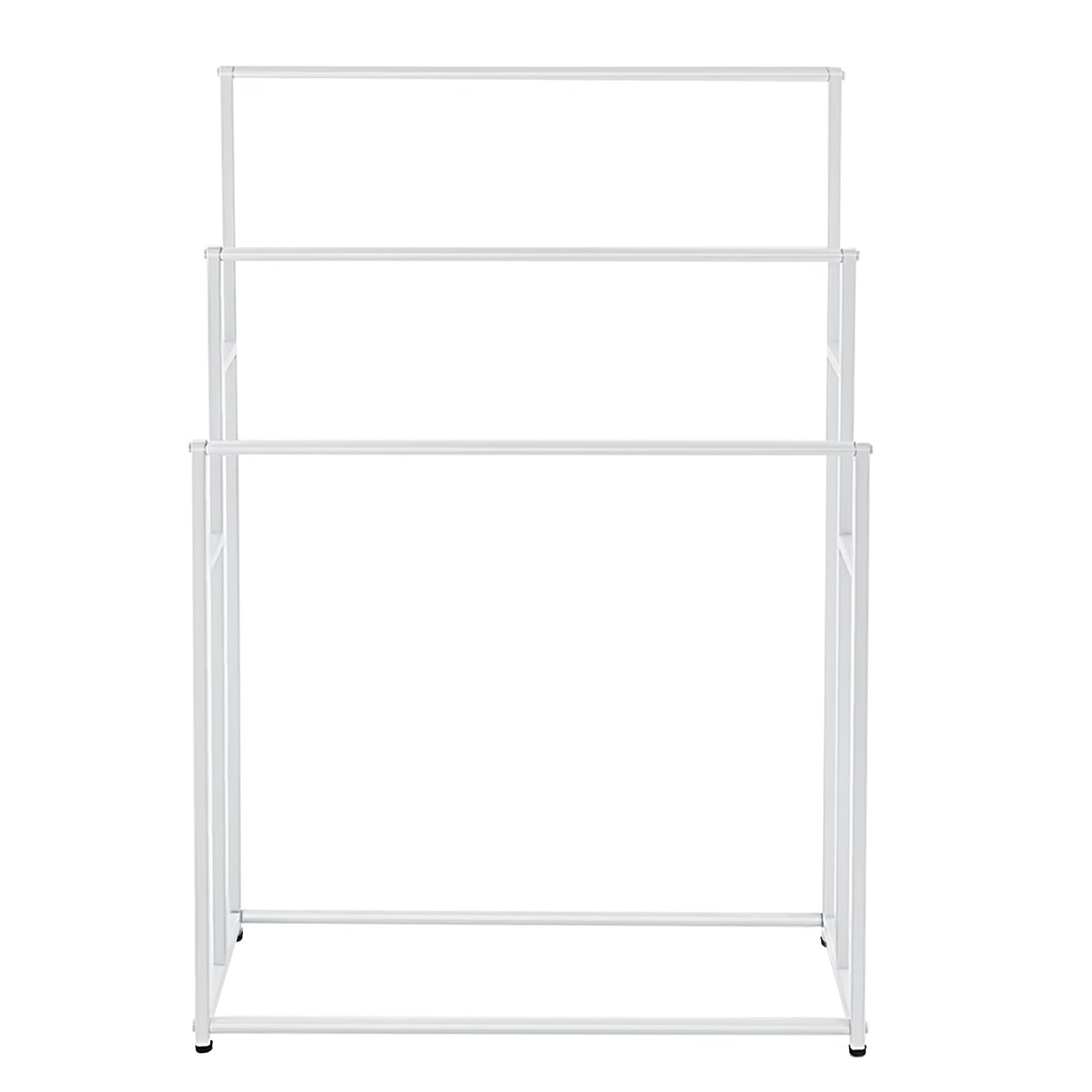 Toallero de pie de 3 niveles, de gran tamaño, con reposapiés ajustables, para dormitorio, baño, balcón, piscina, blanco