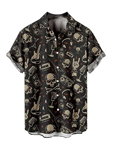 Camisa con Estampado 3D para Hombre Camisas de Solapa de Manga Corta con Calavera de Rosa Retro Camisa de Playa con Botones Regulares de Verano Camisetas Hawaianas Informales | Ya disponible en tu tienda friki favorita! En mundofriki.es!