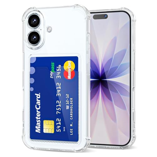 Svanove for iPhone 17 Wallet Case with Card Holder Cute Girly Clear Credit Card Slot Case Thin Slim Silicone Rubber Transparent Hard Shell Camera Cover for Women Men Clear
