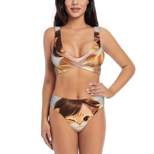 Maillot de bain deux pièces imprimé chat pour vos journées farniente à la plage