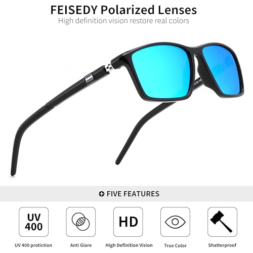 FEISEDY Square Sunglasses For Men Women Retro Trendy Rectangle Classic Sunglasses Fashion Vintage Frame Polarized UV400 B02884