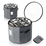 Shoe Storage Box for Women – 15.7' x 13' Grey Round Cylindrical Boot Organizer with Clear Lid, Foldable Closet Shoe Box with Adjustable Dividers, Space-Saving Design Fits Heels, Sneakers & Ankle Boots