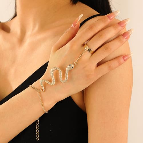 INENIMARTJ Snake Chain Ring Bracelet Snake Hand Chain Bracelet for Women Serpent Chains Hand Harness Jewelry Slave Chain Hands Harness Bracelets for Women Snakes Jewelry4