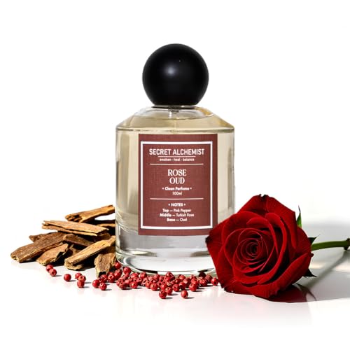 Image of Secret Alchemist Rose Oud Eau de Parfum 100ml | Long Lasting Unisex Clean Perfume for Women & Men | Floral Woody | |High Concentration, Free from Phthalates, Gift, Day, Work & Night Wear