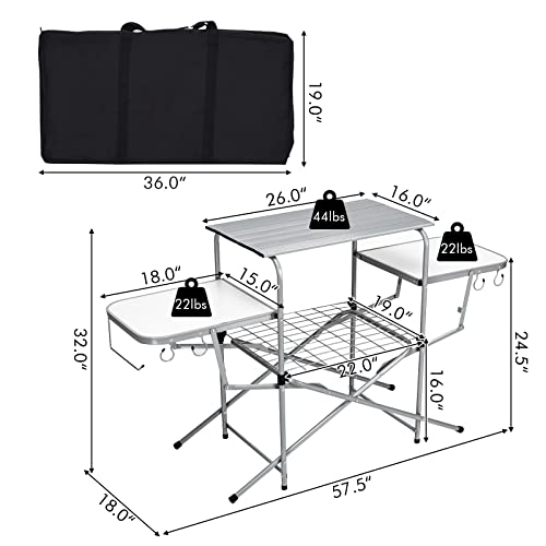 Giantex Folding Grill Table With 26'' Main Tabletop, Portable Aluminum Camping Table, Carrying Bag, Quick Set-Up, Outdoor Camping Kitchen Food Prep Station For Picnic Tailgating Rving Backyard #TOP3